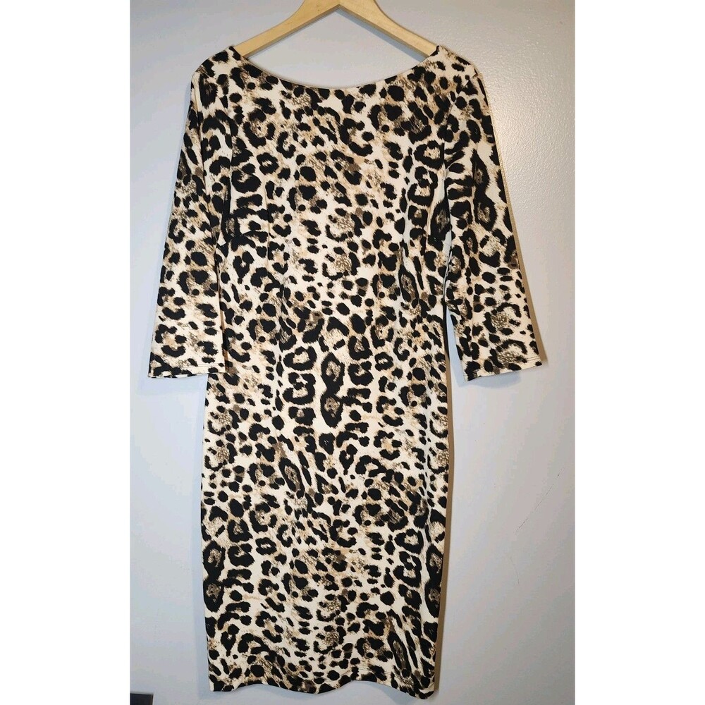 Premier Amour women's dress animal print 3/4 sleeve zip up size 14 Midi